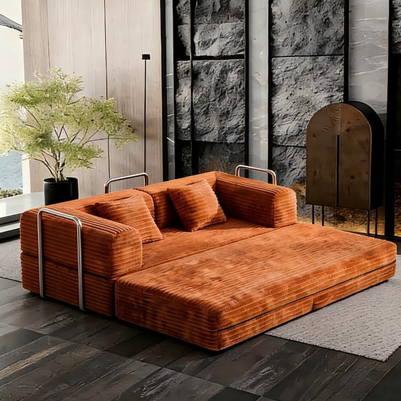 78.7" Multi-Functional Sofa  in Corduroy Fabric - Spacious Sleeper Couch for Families with Children and Apartment Living Rooms, Cozy Convertible Design