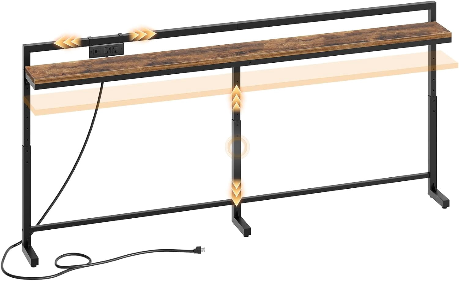 78.7'' Narrow Console Table Adjustable Height 27.6''-35.4'' with Outlet, Long Behind Couch Sofa Table Entryway Table Living Room Rustic Brown