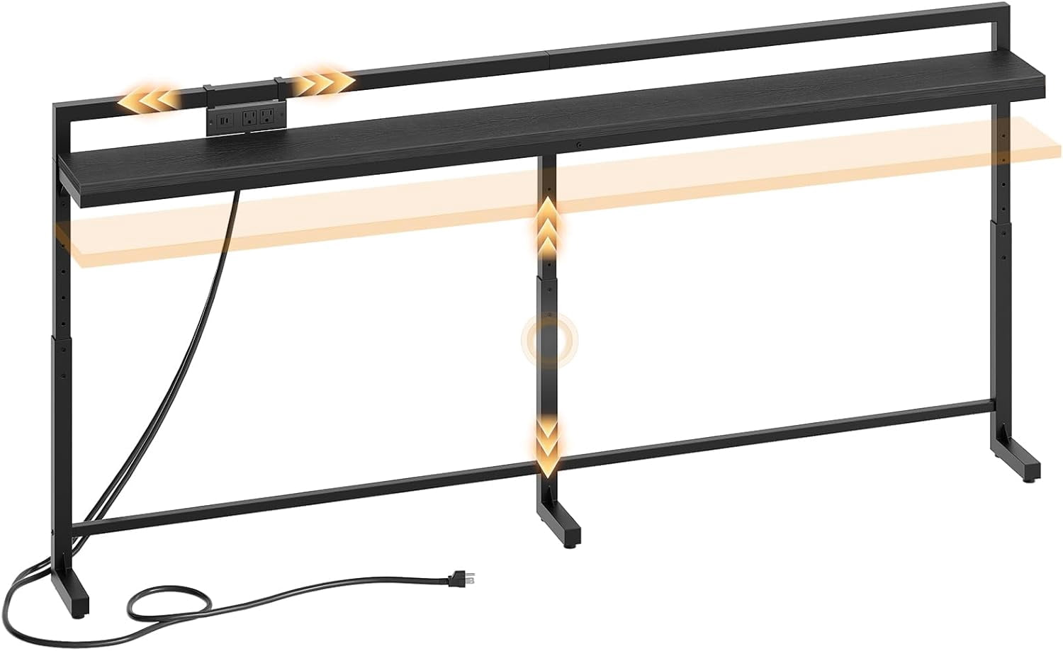 78.7'' Narrow Console Table Adjustable Height 27.6''-35.4'' with Outlet, Long Behind Couch Sofa Table Entryway Table Living Room Rustic Brown