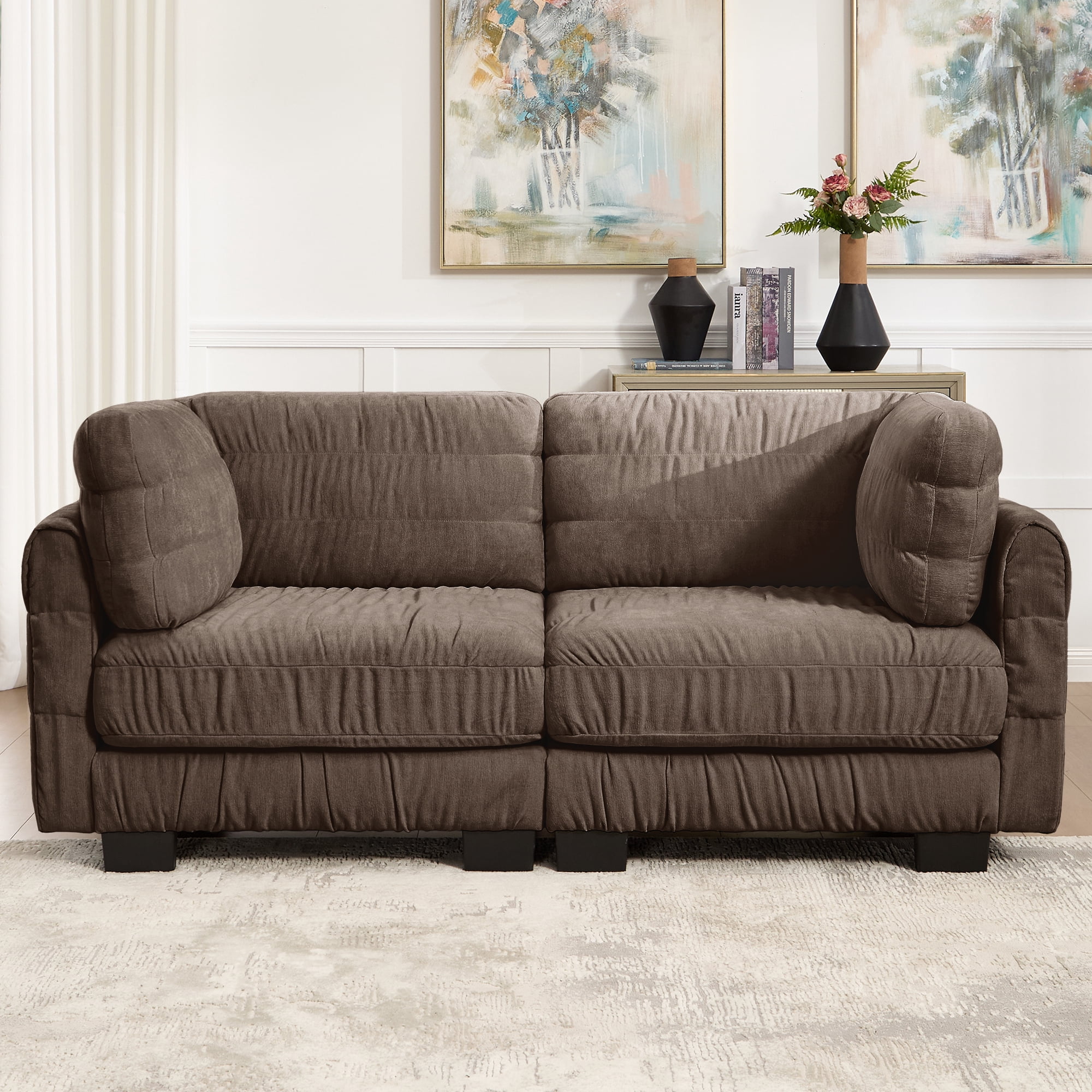 78.7" Ruched Chenille Loveseat with L Shape Thickened Back Cushions,Easy Assembly