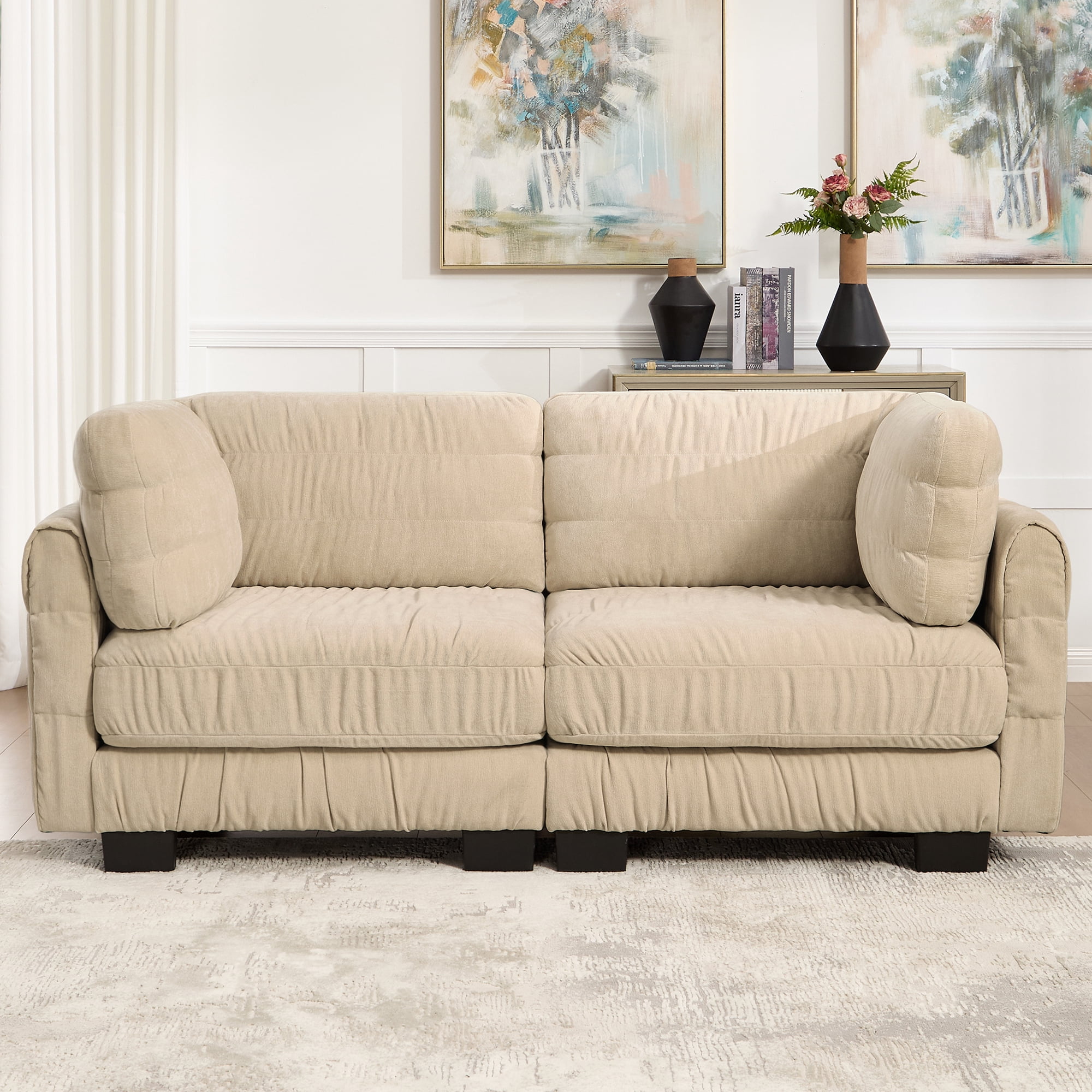 78.7" Ruched Chenille Loveseat with L Shape Thickened Back Cushions,Easy Assembly