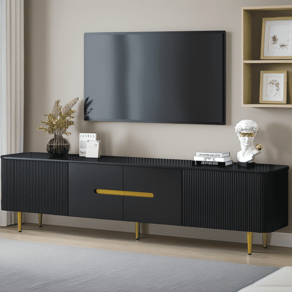 78.7" TV Stand for TVs up to 85 Inches, Modern Entertainment Center with 4 Cabinets, Low Profile Media Console with Cable Management, Black