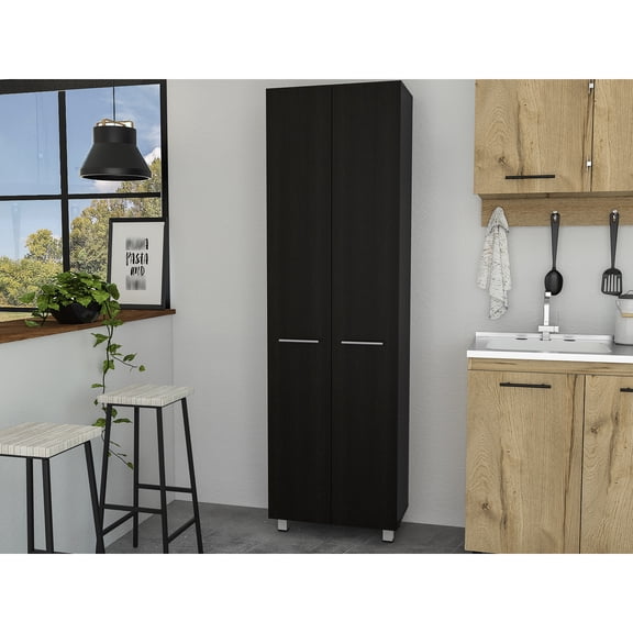 78.7" Tall Pantry Cabinet In Black - 5 Generous Interior Shelf Storage & Metal Handles High With Spacious Spaces And Sleek