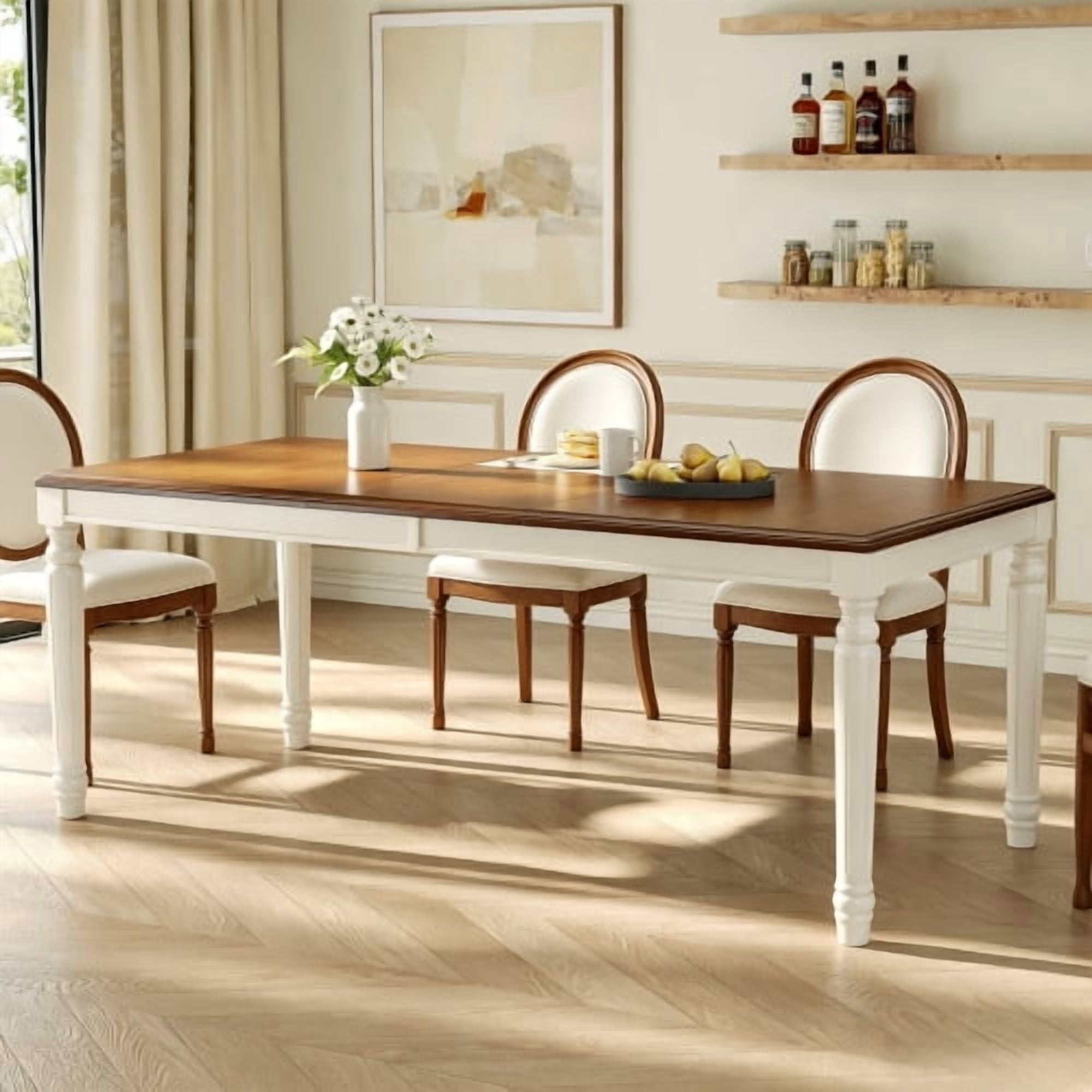 78.7" Traditional Rectangular Dining Table with Framed Wood Top & Turned Rubberwood Legs, Natural