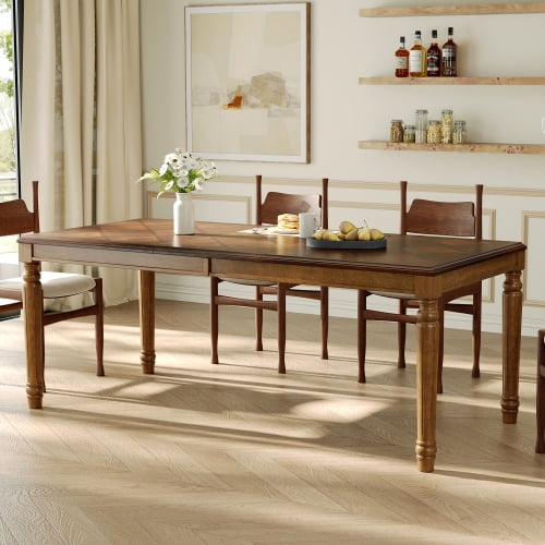 78.7" Traditional Rectangular Dining Table with Framed Wood Top & Turned Rubberwood Legs, Walnut