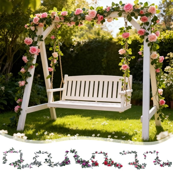 78.7 inch Spring Artificial Rose Garland for Swing Mantle Stairway, Fake Rose Vines Flowers Hanging Silk Rose Vine Wedding Home Backdrop Party Arch Arrangement Valentine's Day Decorations, White