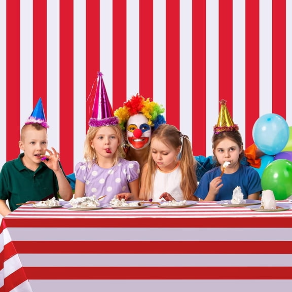 78.7 in x 100 ft Striped Tablecloth Roll Plastic Carnival Circus Tent Party Table Cover Wall Backdrop for Birthday Party Circus Backdrop (Red and White)