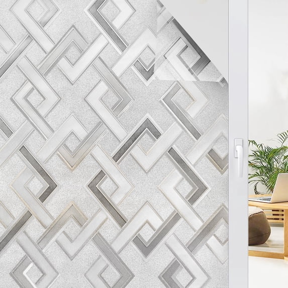 78.7 x 17.7'' Window Privacy Film, EEEkit Frosted Glass Blackout Rhombus Pattern Window Cling Non-Adhesive for Home Office