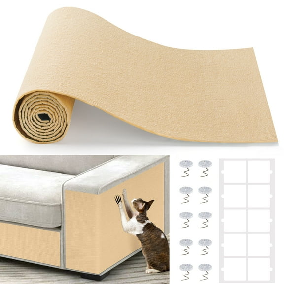 78.7"x15.8" Cat Scratch Mat,Trimmable DIY Cat Scratcher Pads for Couch, Wall, Doors & Furniture Protection,Durable Adhesive Carpet Mat(Khaki)