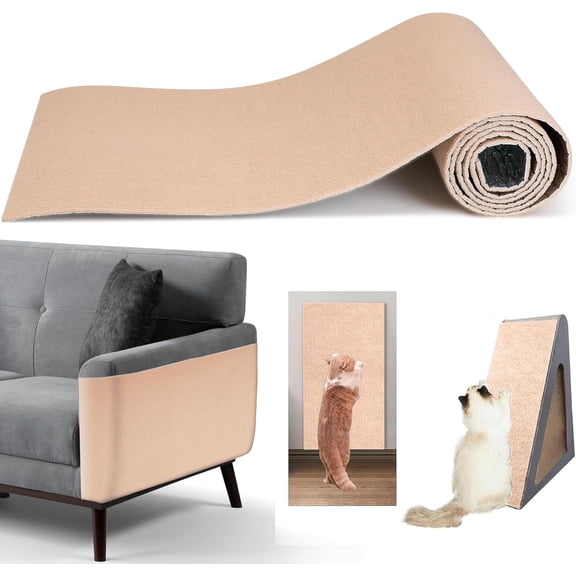 78.7"x15.8" Sticky Scratch Wall Mat, Cat Carpet Scratcher, DIY Pet Climb Covered Pads for Furniture or Wall (Beige)