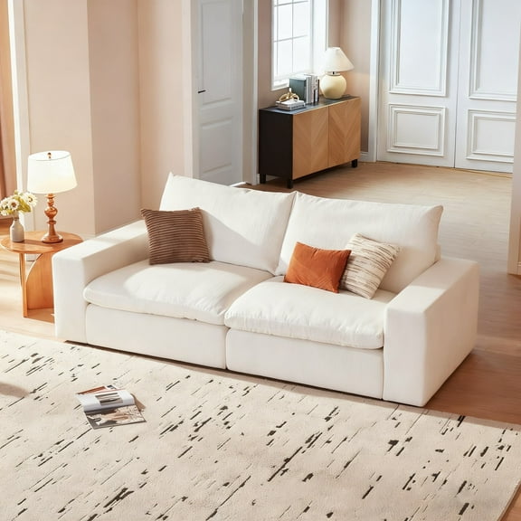 78.74''Cloud Couch, Deep Seat Loveseat Sofa, Oversized Modular Sectional sofas with Ottoman for Living Room, White