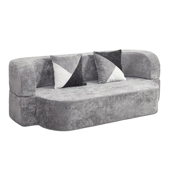 78.74" Eggshell Convertible Boneless Sofa Bed, Plush Polyester Fabric, 33D High Density Foam, No Assembly Sleeper Couch with Pillows for Apartment Living Room >