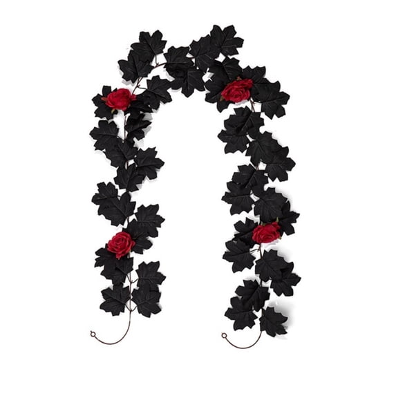 78.74 Inch Artificial Black Maple Leaf Arch Vine Garland With Red Roses, Gothic Hanging Foliage for Door Frame, Archway, Indoor Wall, Halloween Home Scene Decor