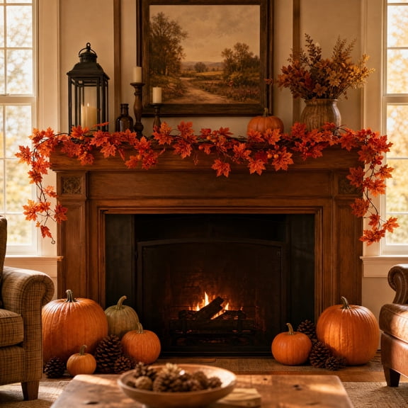 78.74 Inch Artificial Maple Leaf Garland, Bendable Foldable Harvest Vine Decor, Easy Clean Fall Foliage Strand for Fireplace Stair Railing Door Frame Halloween Thanksgiving Party Layout