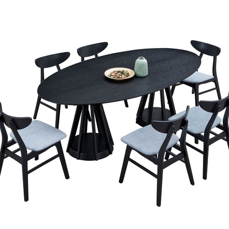 78.74 Inch, Black, MDF Table - Ergonomic Rubber Wood Chairs - Restaurant Dining - Easy to Maintain