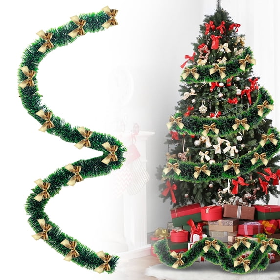 78.74 Inch Christmas Tinsel Metallic Twist Shiny Garland with Bows for ...