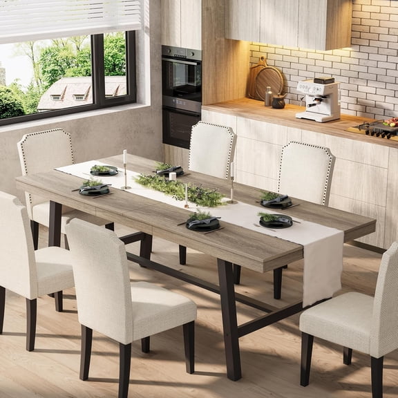 78.74 Inch Extra Large Industrial Dining Table, Heavy Duty Metal Legs Rectangular Kitchen & Conference Table Seats 8-10