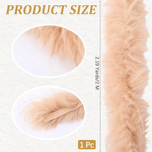 78.74 Inch Khaki Faux Fur Fabric Strips Shaggy Ribbon Trim Plush Roll Fluffy Brown Soft Decorated Furry Ribbons Fuzzy Strip for Sewing Making Clothing Accessories Decoration DIY Art Crafts
