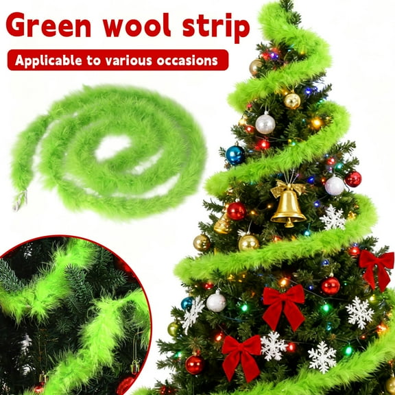 78.74 Inch Lime Green Velvet Christmas Garland, Faux Feather Xmas Tree Hanging Decor for Indoor Outdoor Holiday Birthday Party Decorations, Premium Soft Garland Christmas Decor