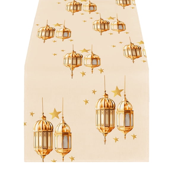 78.74 Inch Ramadan Table Runner, Eid Mubarak Islamic Lantern and Star Design, Polyester Fabric Dining Table Decoration for Kitchen, Mantel and Holiday Party Home Decor