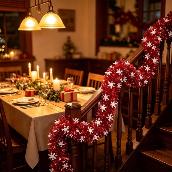 78.74 Inch Red Artificial Christmas Flower Garland, Flexible Tinsel Vine for Wall Fence Railing Xmas Tree Holiday Party Indoor Outdoor Decor