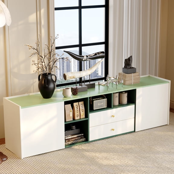78.74" Modern TV Stand with Storage, Media Console and Entertainment Center for 80 Inch TV, for Living Room or Bedroom, Green and White
