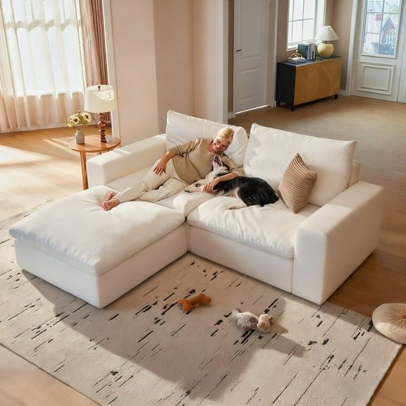 Cloud Couches, 78.74" Modular Sectional Sofa with Deep Seat, Oversized Loveseat Sofa with Ottoman for Living Room (White,1 Ottoman)