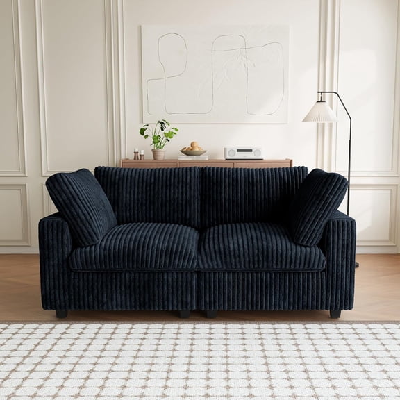 78.74" Modular Sectional Sofa, Deep Seat Cloud Couch, 2 Seat Comfy Sofa for Living Room, Black
