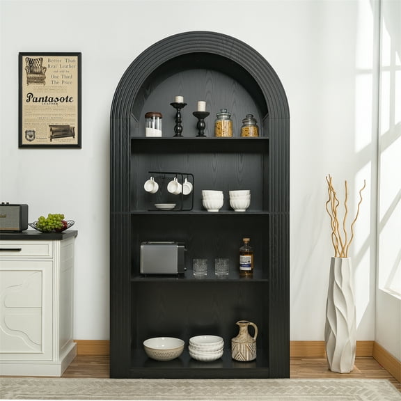 78.74" Tall Arched Bookcase, Mid Century Modern 4-Tier Arched Storage Bookcase with Open Display Storage Shelf for Dining Room, Living Room,Bedroom