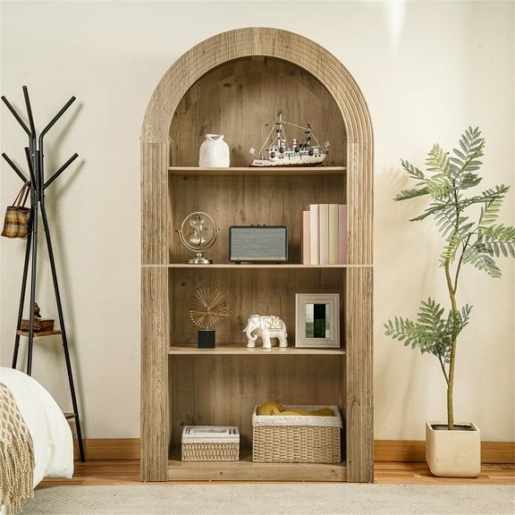 78.74" Tall Arched Bookcase, Mid Century Modern 4-Tier Arched Storage Bookcase with Open Display Storage Shelf for Dining Room, Living Room,Bedroom