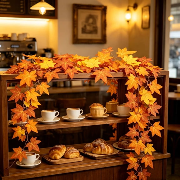 78.74in Artificial Maple Leaf Vine Garland, Realistic Fall Foliage Hanging Rattan, Decorative Vine for Thanksgiving Halloween Home Wall Scenic Decoration