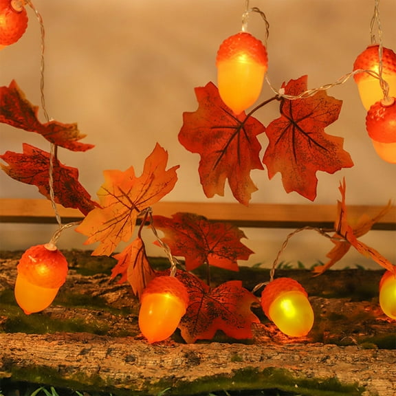 78.74in LED Maple Leaf Pumpkin Lantern String 10 Lights Warm Light Colorful Leaf Fruit Halloween Decoration | Battery Powered Indoor and Outdoor Use Flexible DIY Styling Thanksgiving Decoration