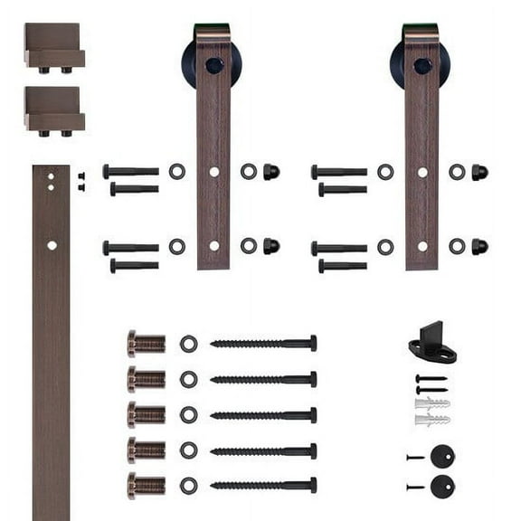 78.75" Designer's Collection Flat Rail Hook Strap Rolling Door Hardware Kit, Oil Rubbed Bronze