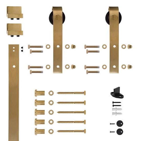 6.6 Ft. Hook Strap Satin Brass PVD Rolling Barn Door Hardware Kit with 2-3/4 in. Wheel