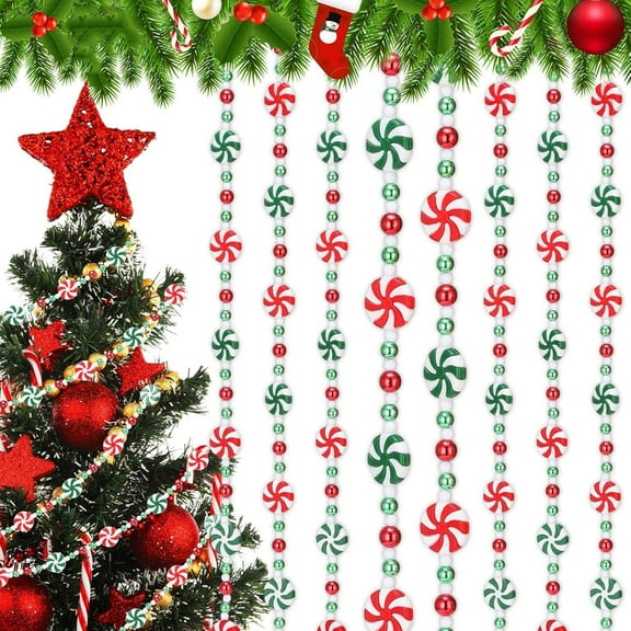 78.7In Fake Plastic Candy Christmas Garland Decoration,Red White Green Christmas Tree Bead Garlands,Hanging Christmas Tree Garland for Christmas Tree Wreaths