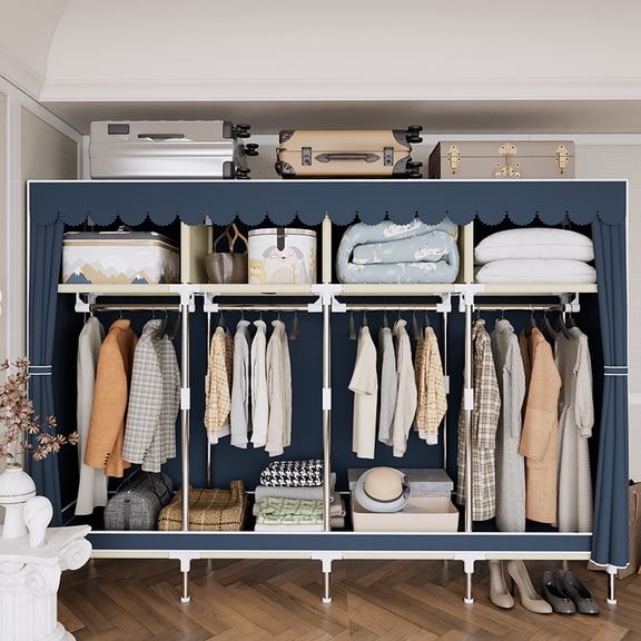 78.7Inch Portable Closet Organizer and Storage with 4 Hanging Rods for Hanging Clothes, 4 Wardrobe Closet Storage Shelves for Bedroom, Easy to Assemble, blue