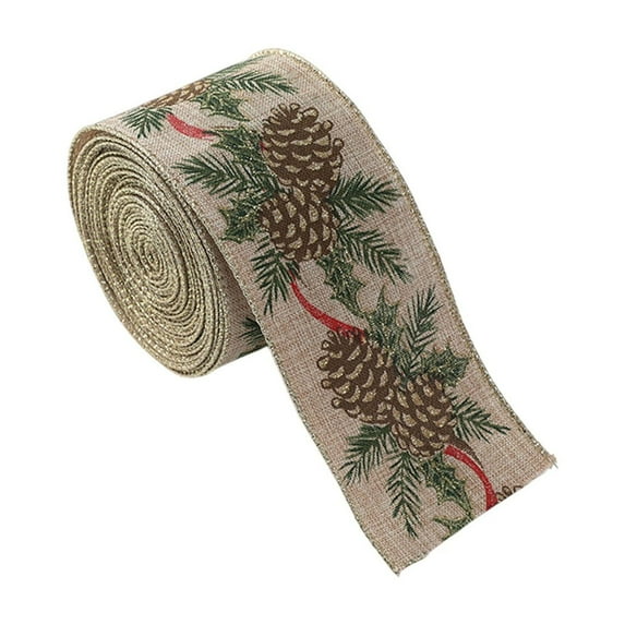 78.7in Christmas Decorative Wired Ribbon, Linen Gift Wrapping Bow Roll, Holiday Craft Ribbon for Tree, Presents, Party Decor, DIY Hair Accessories