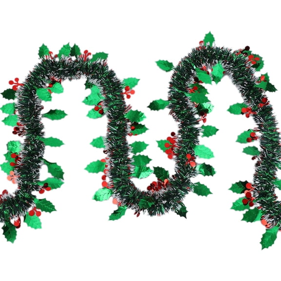 78.7in Christmas Garland Tinsel Strips – Plastic Door, Window, Stair & Tree Decorations – Green Shiny Pull Strip Set for Holiday Decor & Candy Cane Wrapping