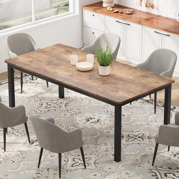 78.7in Industrial Dining Table for 8, Wooden Long Dinner Table with Mortise Tenon Design, Kitchen Table with Sturdy Metal Legs, for Dining Room Home Office Living Room, Retro Brown