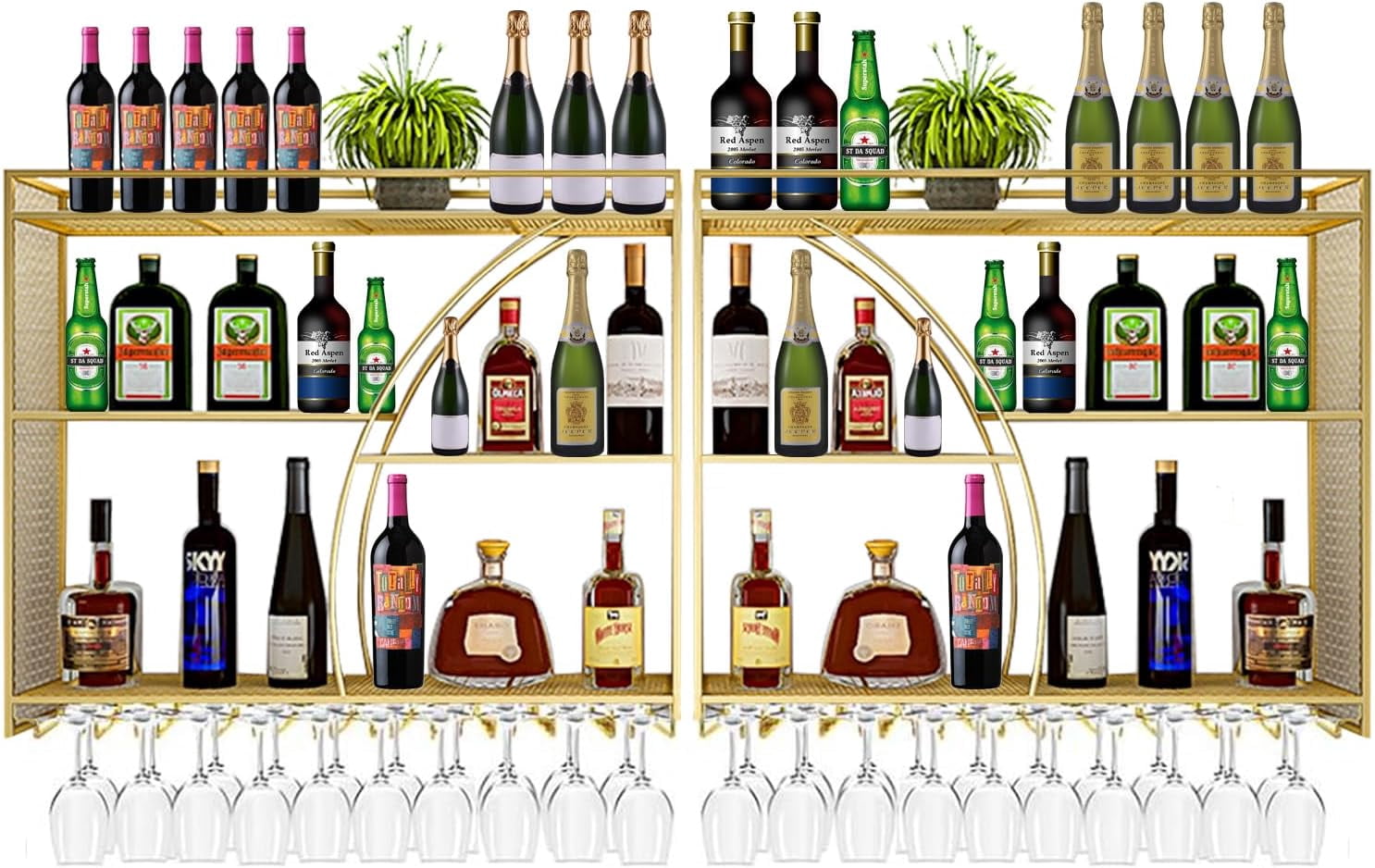 Modern Alcohol Rack 78.7in Wall Mounted Wine Rack, Large Metal Liquor Bottles Shelves Wine ...