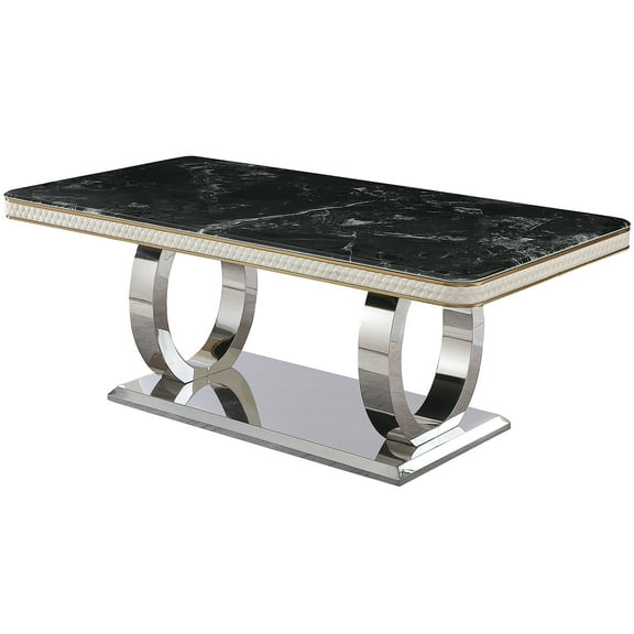 78.7inch Faux Marble Dining Table In Black With Robust Double Circle Base, For A Chic Entertainment Area Strong Experience