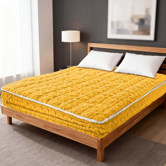 78.7x35.4 Inch Elastic Fitted Sheet, Soft Warm Winter Bottom Sheet for Cold Nights, Heavyweight Comfortable Bed Cover Machine Washable for Winter and AC Summer Rooms, Yellow
