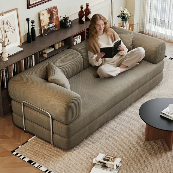 78.8" Compression Sofa,Convertible Floor Sofa Bed-with Pillow Back Support Armrest,Comfy Futon Couch Sleeper Bed,Loveseats Boneless Modular Sectional Sofa,Corduroy fabric,for Living Room,Bedroom,Cam