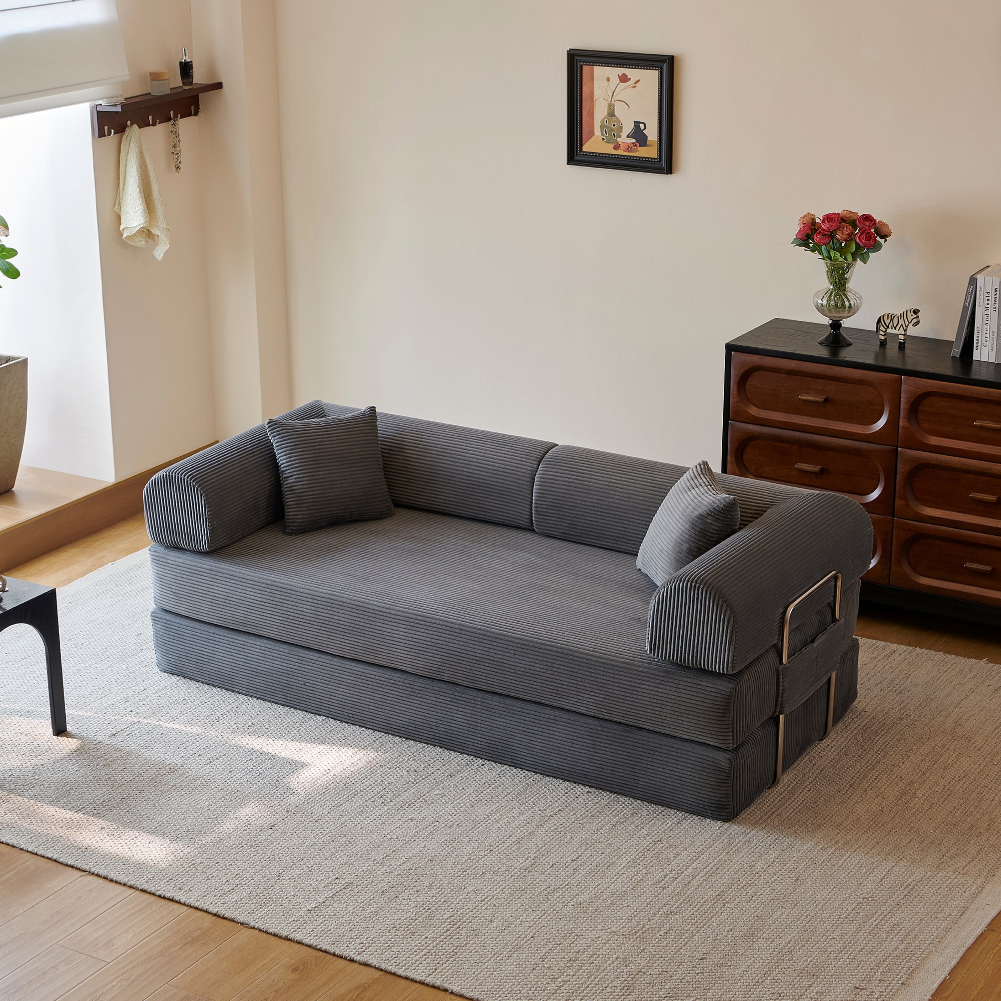 78.8" Compression Sofa, Convertible Sleeper Bed with Pillow Back Support Armrest for Living Room Bedroom