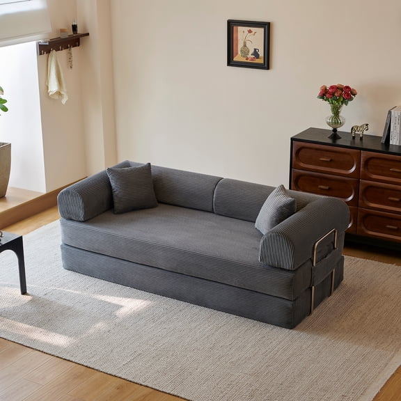 78.8" Compression Sofa, Convertible Sleeper Bed with Pillow Back Support Armrest for Living Room Bedroom