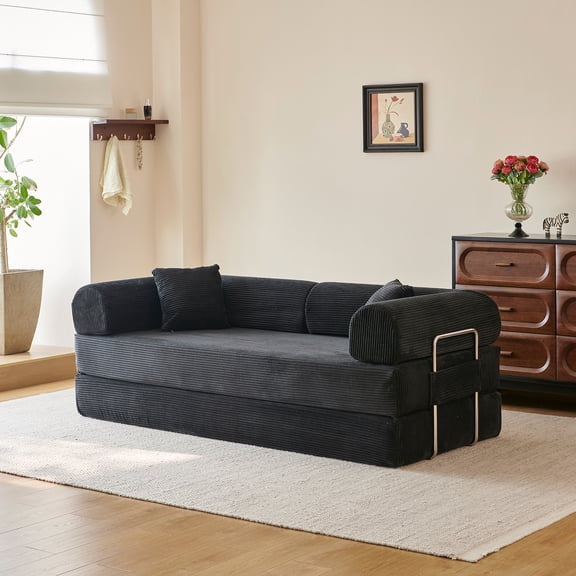 78.8" Compression Sofa, Convertible Sleeper Bed with Pillow Back Support Armrest for Living Room Bedroom