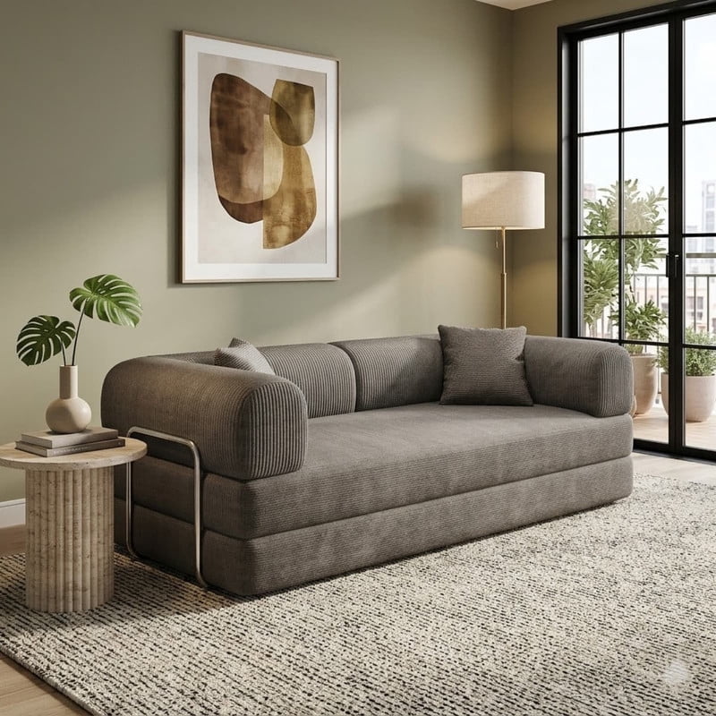 78.8" Convertible Sleeper Sofa Bed, Corduroy Folding Modern Boneless Couch Compression Sofa in Box, Floor Sofa Loveseat with Support Rods