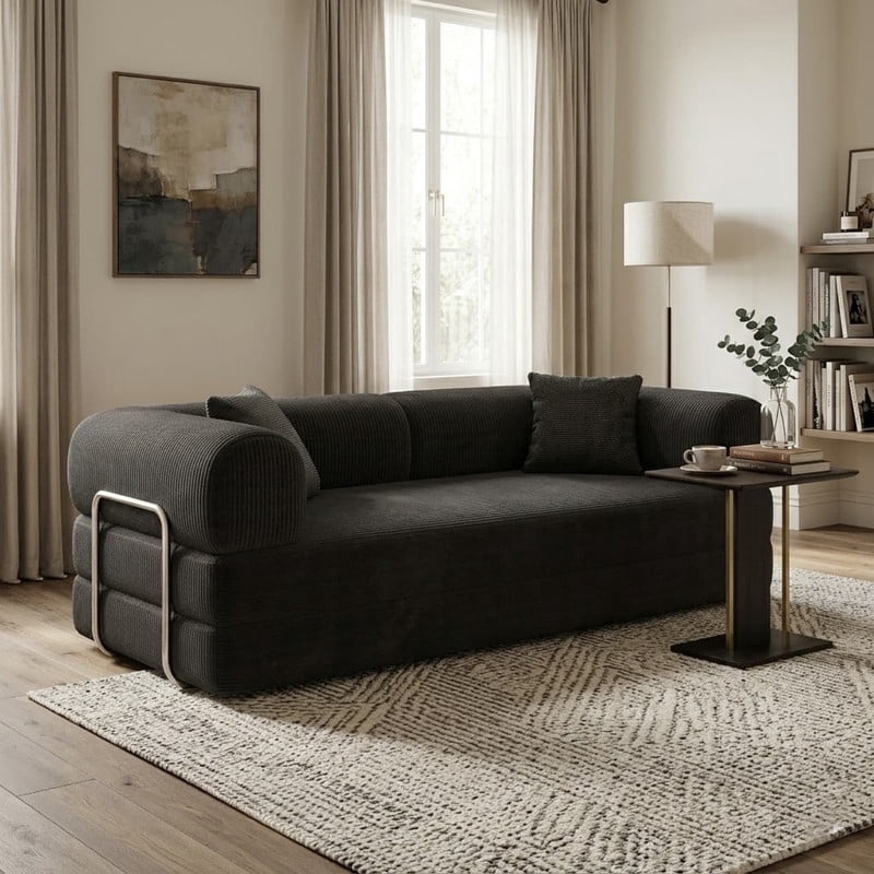 78.8" Convertible Sleeper Sofa Bed, Corduroy Folding Modern Boneless Couch Compression Sofa in Box, Floor Sofa Loveseat with Support Rods