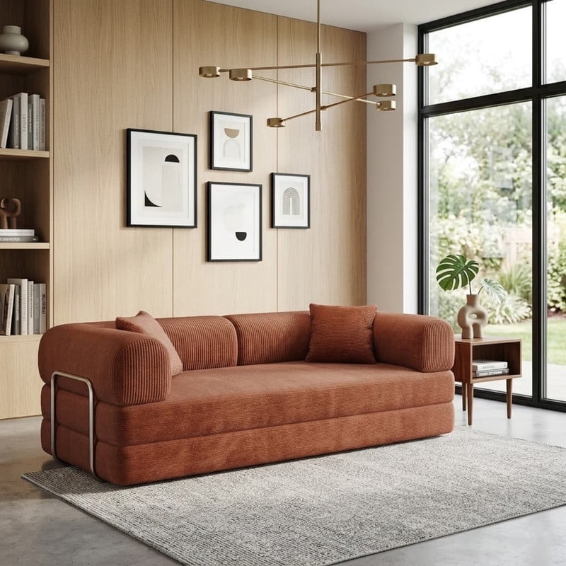 78.8" Convertible Sleeper Sofa Bed, Corduroy Folding Modern Boneless Couch Compression Sofa in Box, Floor Sofa Loveseat with Support Rods