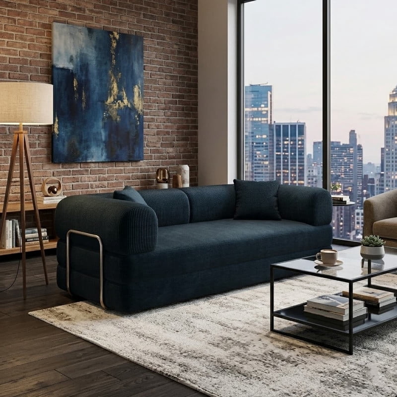 78.8" Convertible Sleeper Sofa Bed, Corduroy Folding Modern Boneless Couch Compression Sofa in Box, Floor Sofa Loveseat with Support Rods